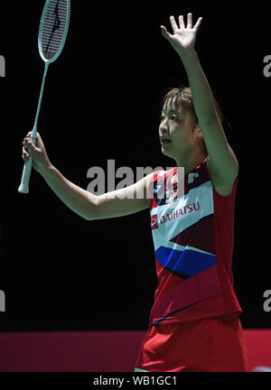 Bâle, Suisse. Août 23, 2019. Le Japon après la célèbre Nozomi Okuhara féminin du match quart contre la Chine Il Bingjiao à la BWF Badminton Championnats du Monde 2019 à Bâle, Suisse, le 23 août, 2019. Jundong Crédit : Li/Xinhua/Alamy Live News Banque D'Images