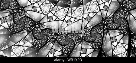 Vitraux translucides avec motif de Fibonacci, générée par ordinateur, cartes d'intensité abstrait noir et blanc, écran large de 8k, 3D Rendering Banque D'Images