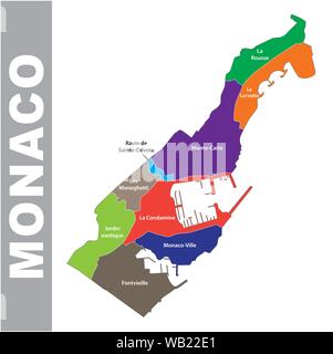 Principauté de Monaco coloré carte politique et administrative Illustration de Vecteur