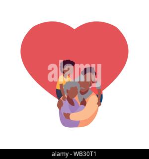 Papi et mamie hugging avec grandchildrens - amour coeur heureux grands-parents jour vector illustration Illustration de Vecteur