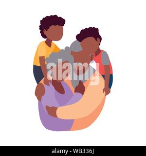 Papi et mamie hugging avec leur grandchildrens - heureux grands-parents jour vector illustration Illustration de Vecteur