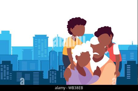 Papi et mamie hugging avec leur grandchildrens - heureux grands-parents jour vector illustration Illustration de Vecteur