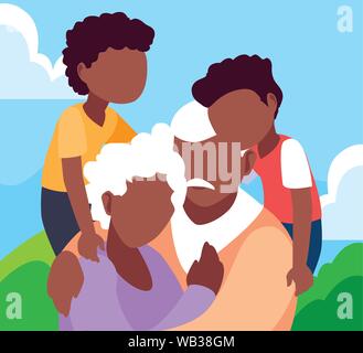 Papi et mamie hugging avec leur grandchildrens - heureux grands-parents jour vector illustration Illustration de Vecteur