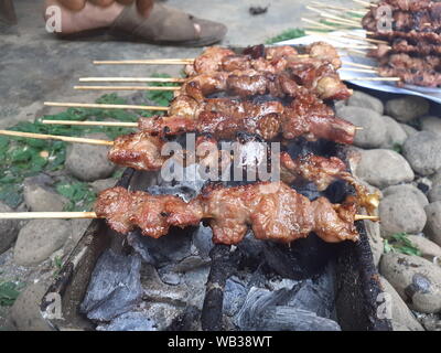 Sate kambing satay ou chèvre, mouton, agneau ou de la chèvre avec charbon actif sur satay red fire de pekalongan indonésie Banque D'Images