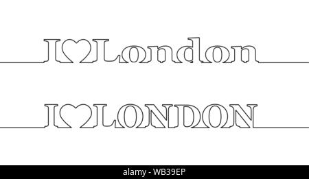 J'AIME LONDRES. Le contour de lettres majuscules et minuscules. Modèle plat. Illustration de Vecteur