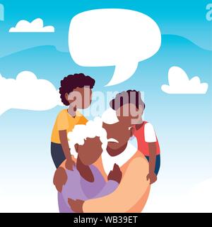 Papi et mamie hugging avec leur grandchildrens - heureux grands-parents jour vector illustration Illustration de Vecteur