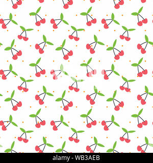 Les cerises à la main motif transparent background vector à pois - tissu,papier,papier,emballage,warps de papeterie et de cadeaux. Banque D'Images