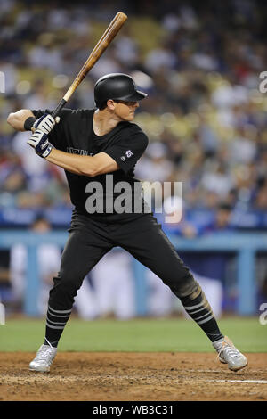 Los Angeles, Californie, USA. 23 août 2019 : New York Yankees le deuxième but DJ LeMahieu (26) chauves-souris pour les Yankees pendant le jeu entre les Yankees de New York et les Dodgers de Los Angeles au Dodger Stadium à Los Angeles, CA. (Photo de Peter Renner and Co) Credit : Cal Sport Media/Alamy Live News Banque D'Images