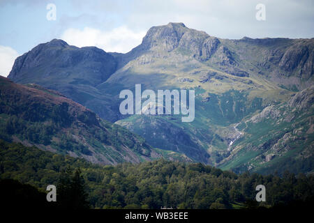 Recherche le long de la vallée de Langdale vers les langdale pikes vu de skelwith fold parc national de lake district, England, UK Banque D'Images