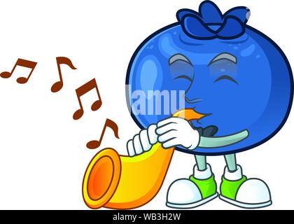 Avec trompette de bleuets frais character design avec mascot Illustration de Vecteur