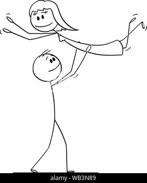 Vector cartoon stick figure dessin illustration conceptuelle du couple hétérosexuel de l'homme et de la femme d'effectuer la danse posent mécaniques pendant la danse. Illustration de Vecteur