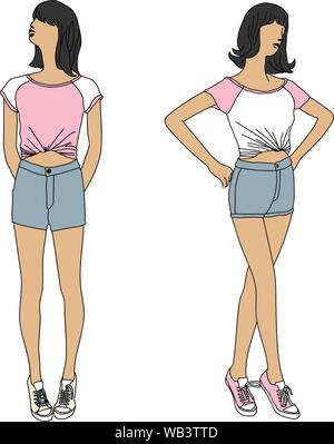 Mannequins femmes en shorts et T-shirts vector illustration télévision Illustration de Vecteur