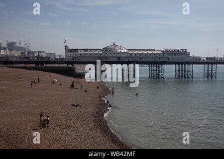 Les personnes bénéficiant du soleil sur la plage de Brighton, en tant que banque maison de canicule va voir la plupart des pays sous le soleil torride avec des températures record possible, le Met Office a dit. Banque D'Images