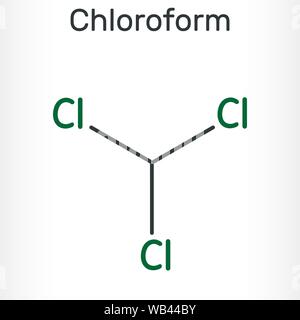 Molécule de chloroforme ou trichlorométhane. Il s'agit d'anesthésique, euphoriant, anxiolytique et sédatif. Formule chimique structurels. Vector illustration Illustration de Vecteur