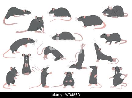 Les rats différents collection. Pose de rat et d'exercices. Cute cartoon jeu clipart. Vector illustration Illustration de Vecteur