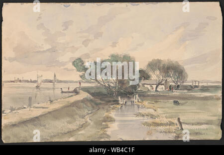 Pêche à Eagle Point cabin mai '57 3d Abstract/moyenne : 1 dessin sur papier crème : aquarelle et graphite ; feuille 15 x 24 cm. Banque D'Images