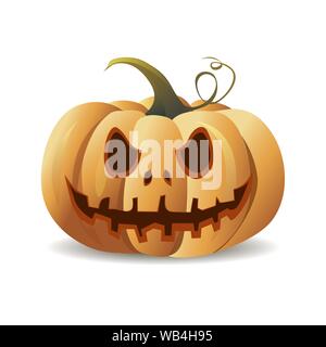 Cartoon Halloween Pumpkin en souriant. Vector orange citrouille à l'automne maison de vacances. Illustration de l'halloween mascot avec sourire effrayant isolé sur blanc. Tradi Illustration de Vecteur