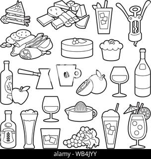 Jeu de bistro et restaurant menu line-art des icônes. Illustration de Vecteur