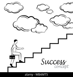 Concept de réussite. Chef d'affaires monte jusqu'à l'échelle de carrière abstract les nuages et le fond de ciel. La croissance de l'entreprise et démarrage du développement. Illustration de Vecteur