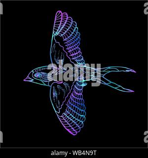 Illustration d'une hirondelle dans un profil. Vol d'oiseau de couleur cosmique Illustration de Vecteur