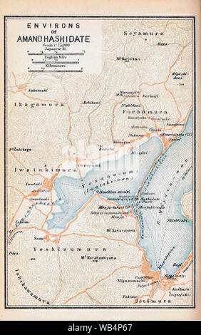 [ 1910 Japon - Carte d'Amanohashidate, 1914 ] - Carte de la 'Environs de Amano Hashidate' dans la ville de Miyazu, préfecture de Kyoto d'un Guide officiel d'Asie de l'est publié par le Gouvernement japonais impériale des chemins de fer, 1914. 20e siècle carte vintage. Banque D'Images