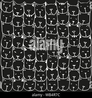 Modèle Seamles avec mignon hand drawn doodle cats. Vintage vector illustration. Arrière-plan avec cat visages. Coloriages de adultes. Livre de coloriage. Illustration de Vecteur