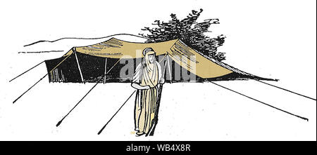 1930 - Un croquis d'un Arabe bedu et une tente bédouine dans le désert du Sahara algérien, de l'Afrique Banque D'Images