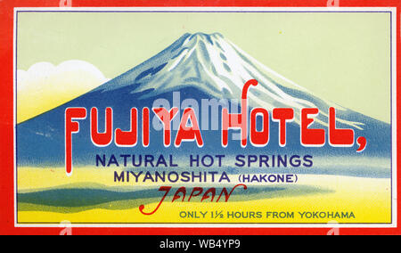 [ Le Japon d'avant-guerre - Hôtel Fujiya Hakone ] Label - Assurance étiquette pour l'hôtel Fujiya Miyanoshita Hakone, dans la préfecture de Kanagawa. 20e siècle vintage label. Banque D'Images