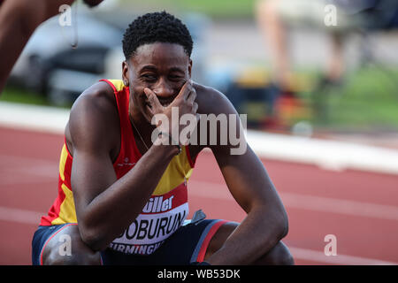 Birmingham, UK. Août 24, 2019. Ojie Edoburun remporte la mens's 100m au cours de l'anglais AthleticsChampionships Muller à l'Alexander Stadium, Birmingham, Angleterre le 24 août 2019. Photo par Jodi Casino. Usage éditorial uniquement, licence requise pour un usage commercial. Aucune utilisation de pari, de jeux ou d'un seul club/ligue/dvd publications. Credit : UK Sports Photos Ltd/Alamy Live News Banque D'Images