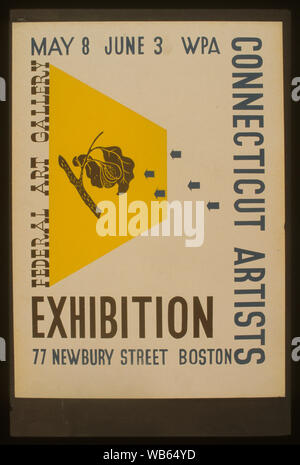 Résumé : pour l'affiche de l'exposition Art fédéral exposition de projets d'artistes de la Connecticut WPA Federal Art Gallery, 77 Newbury Street, Boston, Mass., montrant tige de l'arbre avec des feuilles. Banque D'Images