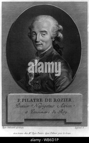 F. Pilatre de Rozier. Premier navigateur et ae̋rien pensionaire du roy ; tête ovale portrait en buste de l'aéronaute français Jean-François Pilâtre de Rozier, qui ont pris le premier vol en ballon en 1783. Banque D'Images