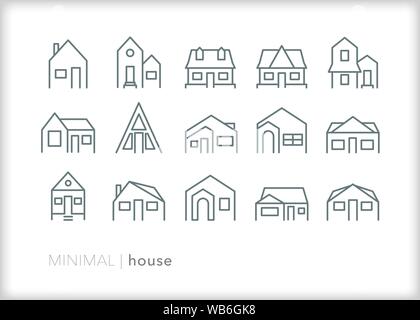 Ensemble de 15 icônes de ligne de maison résidentielle Illustration de Vecteur