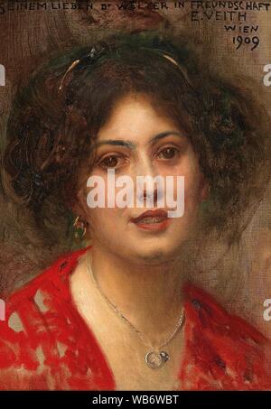 Eduard Veith - Portrait d'une jeune femme en robe rouge. Banque D'Images
