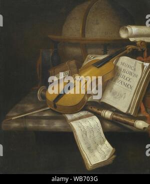 Edwaert COLLIER - UN Vanitas still life avec un violon, un enregistreur et une note de musique sur une table en marbre-haut. Banque D'Images