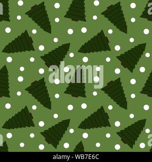 Motif transparent vecteur d' arbres de Noël et des flocons de neige. Fête du Nouvel An arrière-plan vert. Modèle pour le papier d'emballage, cadeau, carte de vœux, Illustration de Vecteur