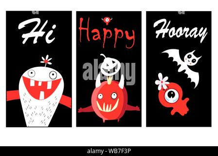 Bannières lumineuses funny vector avec des monstres pour l'Halloween. Halloween de design de bannières. Illustration de Vecteur