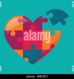 Puzzle coeur de l'autisme jour concept vector illustration Illustration de Vecteur