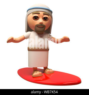 Jésus Christ 3d personnage de surfer sur une planche de surf, 3d illustration rendre Banque D'Images