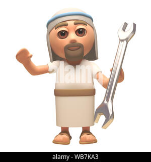 Jésus Christ 3d personnage tenant une clé plate, illustration 3D render Banque D'Images