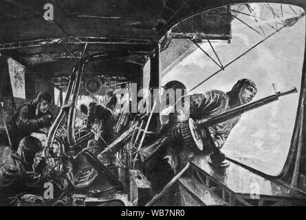 Le zeppelin de gondole moteur arrière un dirigeable allemand lors d'une attaque contre l'Angleterre en 1917. Peinture de Felix Schwormstädt Banque D'Images