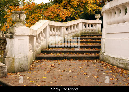 Ancien escalier de pierre avec les feuilles tombées en automne parc Banque D'Images