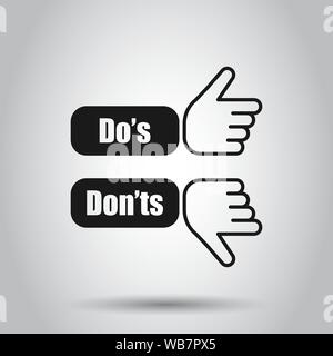 À faire et ne pas faire signer dans l'icône de style plat. Comme, contrairement à l'illustration vectorielle sur fond isolé. Oui, pas de concept d'entreprise. Illustration de Vecteur