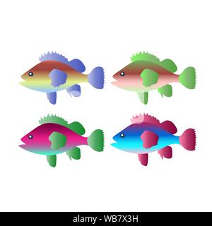 Image stylisée de poissons nageant dans la mer. Composition circulaire. Illustration en couleur. Vector EPS10 Illustration de Vecteur