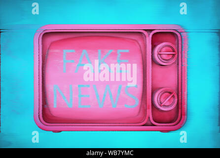 3D illustration : glitch avec effet VHS, de défauts, de bruit. Rose Vintage plat avec de faux News texte sur l'écran. Le concept de programmes d'information moderne. Banque D'Images