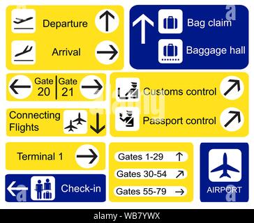 Une sélection de panneaux indiquant l'aéroport. Format vectoriel EPS10 Illustration de Vecteur