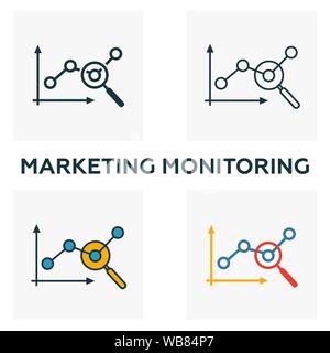L'icône de contrôle du marketing. Quatre éléments dans diférents styles à partir d'icônes publicitaires collection. Icônes de suivi marketing créatif rempli, contours Illustration de Vecteur
