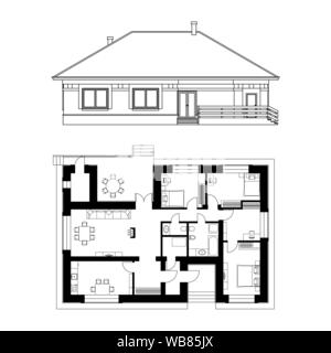 Façade de l'architecture et le plan d'une maison. Vector illustration réaliste. Isolé sur fond blanc. Illustration de Vecteur