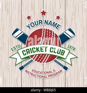 Club de Cricket d'un insigne. Vector illustration. Concept pour chemise, imprimer, stamp ou tee. Typographie vintage design avec cricket ball et silhouette. Les modèles pour club de sport. Illustration de Vecteur