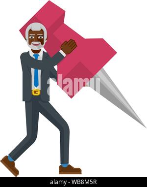 Black mature Business Man Holding Thumb Tack borne Illustration de Vecteur