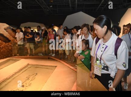 Chengdu, province chinoise du Sichuan. Août 25, 2019. Une jeune femme de la Chine du sud visites de Hong Kong Site Jinsha Museum au cours d'une activité de communication dans le sud-ouest de Chengdu, capitale de la province chinoise du Sichuan, le 25 août 2019. L'activité organisée pour les jeunes va durer jusqu'au 26 août. Credit : Liu Kun/Xinhua/Alamy Live News Banque D'Images